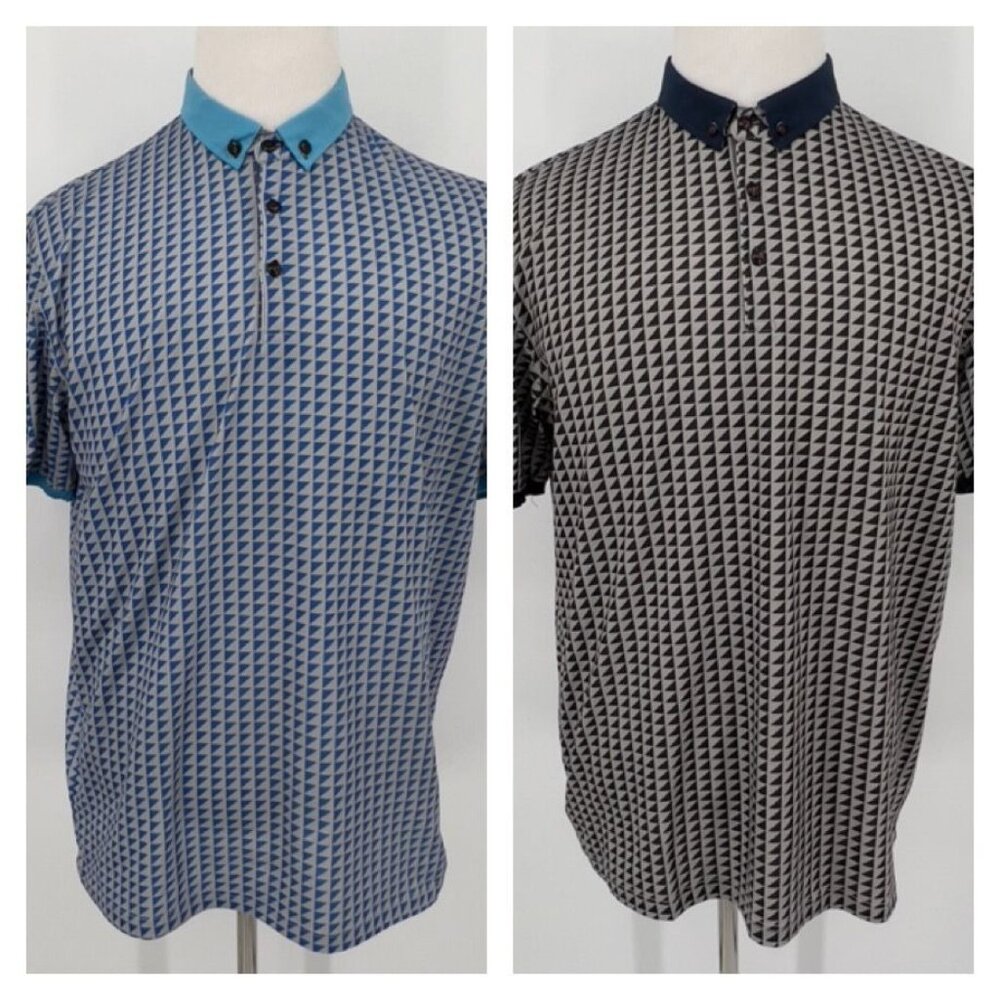 Blanc Pour Homme Men's Lot of 2 Polo Shirts Geometric Organic Cotton Size L Larg